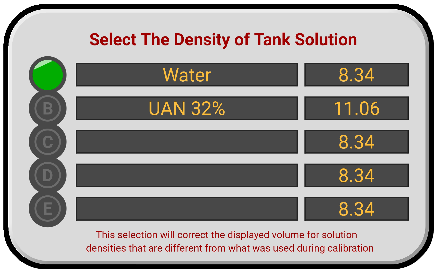 Density selection screen